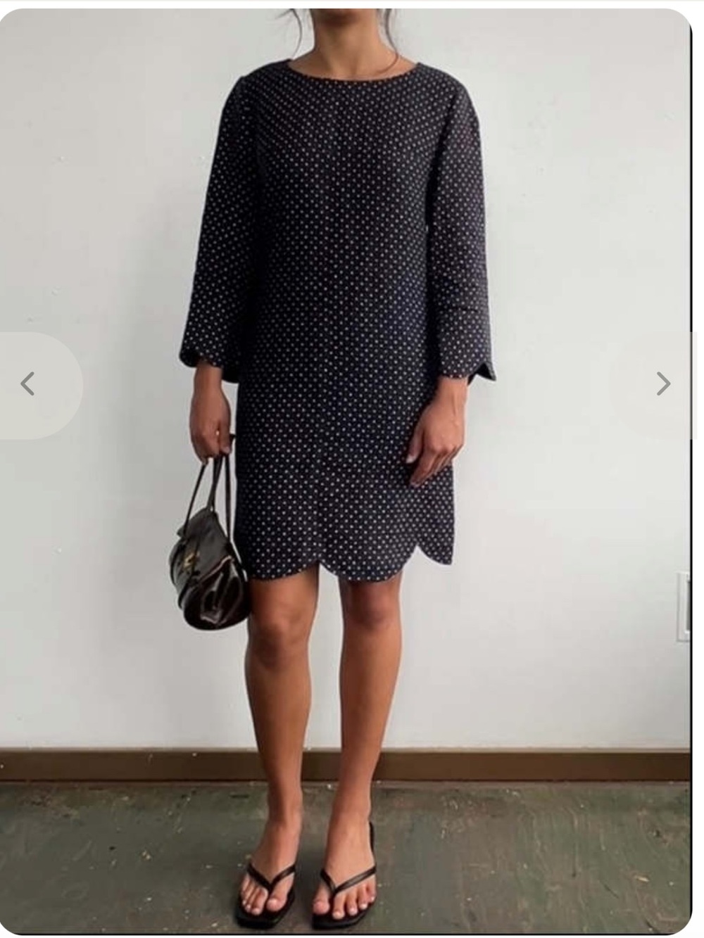 Chloé Scalloped Hemline Navy polka-dot Linen mini-dress - nwt - 38